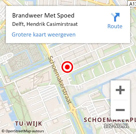 Locatie op kaart van de 112 melding: Brandweer Met Spoed Naar Delft, Hendrik Casimirstraat op 31 december 2022 12:43