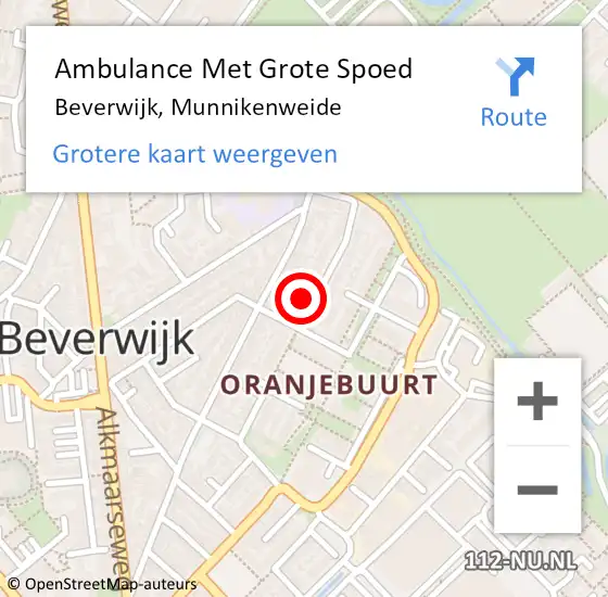 Locatie op kaart van de 112 melding: Ambulance Met Grote Spoed Naar Beverwijk, Munnikenweide op 31 december 2022 12:44