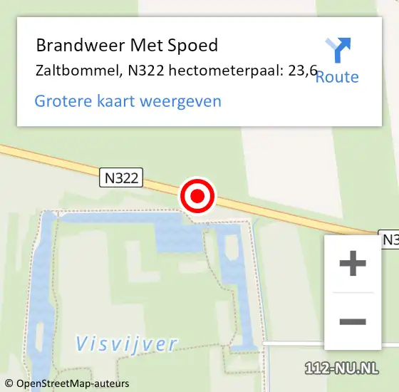 Locatie op kaart van de 112 melding: Brandweer Met Spoed Naar Zaltbommel, N322 hectometerpaal: 23,6 op 31 december 2022 12:56