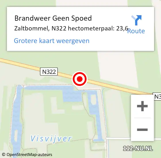 Locatie op kaart van de 112 melding: Brandweer Geen Spoed Naar Zaltbommel, N322 hectometerpaal: 23,6 op 31 december 2022 13:01
