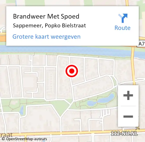 Locatie op kaart van de 112 melding: Brandweer Met Spoed Naar Sappemeer, Popko Bielstraat op 31 december 2022 13:12