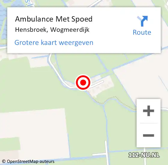 Locatie op kaart van de 112 melding: Ambulance Met Spoed Naar Hensbroek, Wogmeerdijk op 31 december 2022 13:12