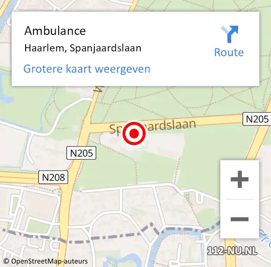 Locatie op kaart van de 112 melding: Ambulance Haarlem, Spanjaardslaan op 31 december 2022 13:29