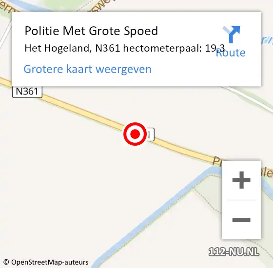 Locatie op kaart van de 112 melding: Politie Met Grote Spoed Naar Het Hogeland, N361 hectometerpaal: 19,3 op 31 december 2022 13:45