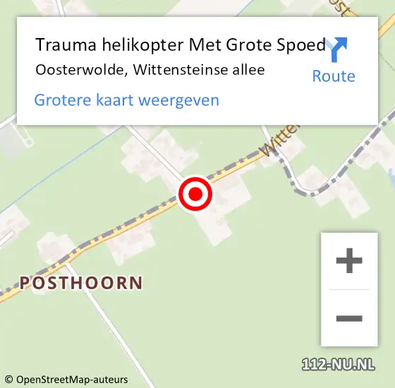 Locatie op kaart van de 112 melding: Trauma helikopter Met Grote Spoed Naar Oosterwolde, Wittensteinse allee op 31 december 2022 14:01
