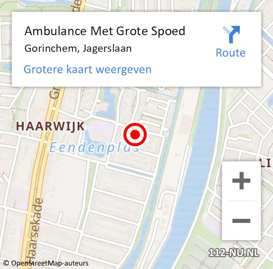 Locatie op kaart van de 112 melding: Ambulance Met Grote Spoed Naar Gorinchem, Jagerslaan op 31 december 2022 14:08