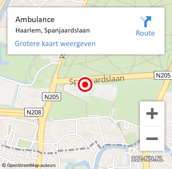 Locatie op kaart van de 112 melding: Ambulance Haarlem, Spanjaardslaan op 31 december 2022 14:21