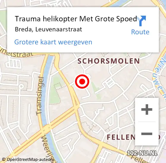 Locatie op kaart van de 112 melding: Trauma helikopter Met Grote Spoed Naar Breda, Leuvenaarstraat op 31 december 2022 14:22