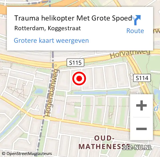 Locatie op kaart van de 112 melding: Trauma helikopter Met Grote Spoed Naar Rotterdam, Koggestraat op 31 december 2022 15:01