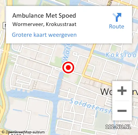 Locatie op kaart van de 112 melding: Ambulance Met Spoed Naar Wormerveer, Krokusstraat op 31 december 2022 15:07