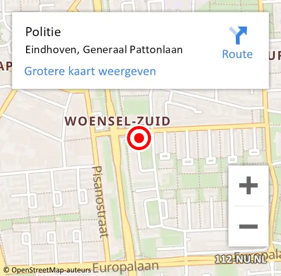 Locatie op kaart van de 112 melding: Politie Eindhoven, Generaal Pattonlaan op 31 december 2022 15:12