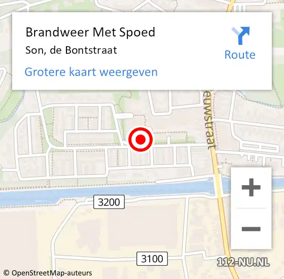 Locatie op kaart van de 112 melding: Brandweer Met Spoed Naar Son, de Bontstraat op 31 december 2022 16:30