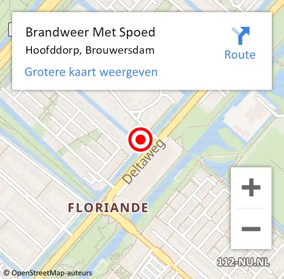 Locatie op kaart van de 112 melding: Brandweer Met Spoed Naar Hoofddorp, Brouwersdam op 31 december 2022 16:36