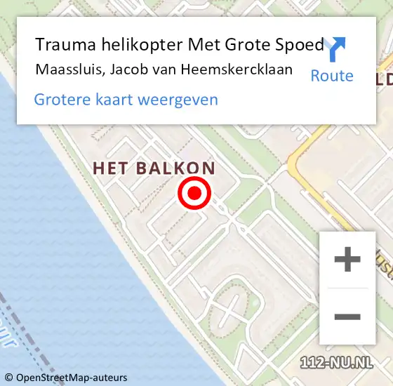 Locatie op kaart van de 112 melding: Trauma helikopter Met Grote Spoed Naar Maassluis, Jacob van Heemskercklaan op 31 december 2022 17:28