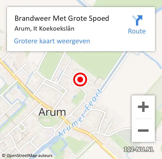 Locatie op kaart van de 112 melding: Brandweer Met Grote Spoed Naar Arum, It Koekoekslân op 31 december 2022 18:15