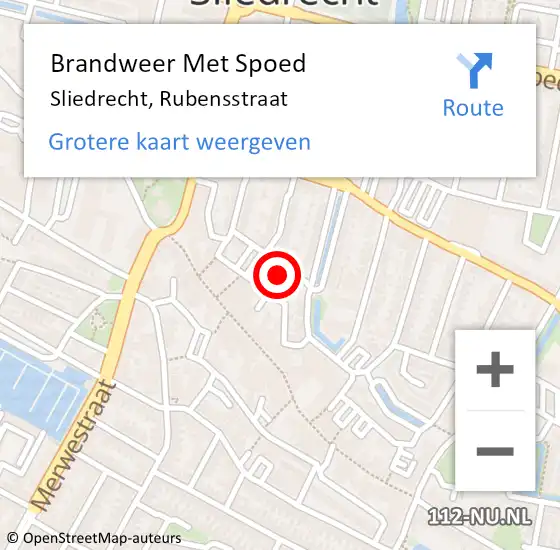 Locatie op kaart van de 112 melding: Brandweer Met Spoed Naar Sliedrecht, Rubensstraat op 31 december 2022 18:26