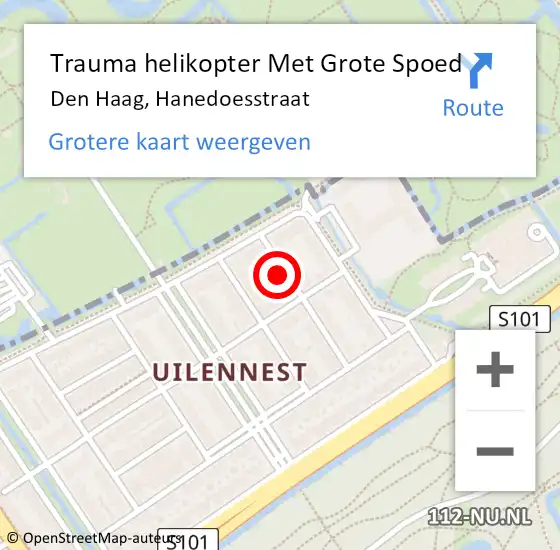 Locatie op kaart van de 112 melding: Trauma helikopter Met Grote Spoed Naar Den Haag, Hanedoesstraat op 31 december 2022 18:56