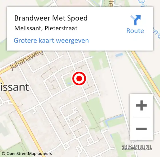 Locatie op kaart van de 112 melding: Brandweer Met Spoed Naar Melissant, Pieterstraat op 31 december 2022 19:03