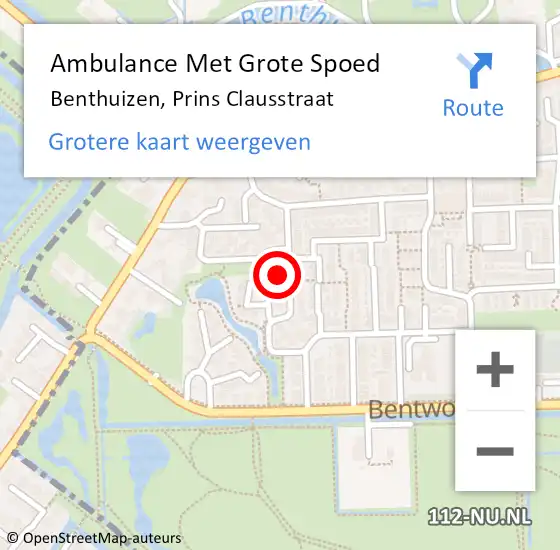 Locatie op kaart van de 112 melding: Ambulance Met Grote Spoed Naar Benthuizen, Prins Clausstraat op 31 december 2022 19:23