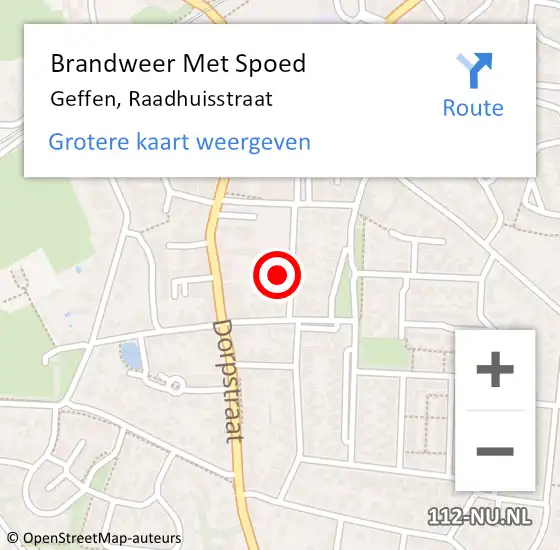 Locatie op kaart van de 112 melding: Brandweer Met Spoed Naar Geffen, Raadhuisstraat op 31 december 2022 19:40