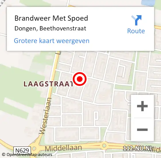 Locatie op kaart van de 112 melding: Brandweer Met Spoed Naar Dongen, Beethovenstraat op 31 december 2022 19:46