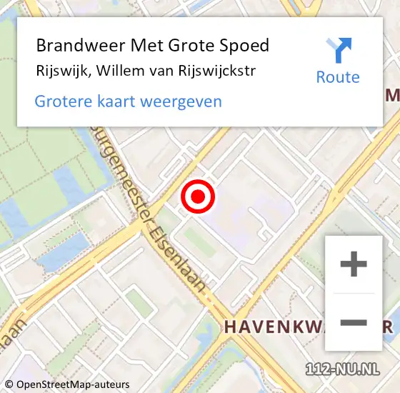 Locatie op kaart van de 112 melding: Brandweer Met Grote Spoed Naar Rijswijk, Willem van Rijswijckstr op 31 december 2022 19:47