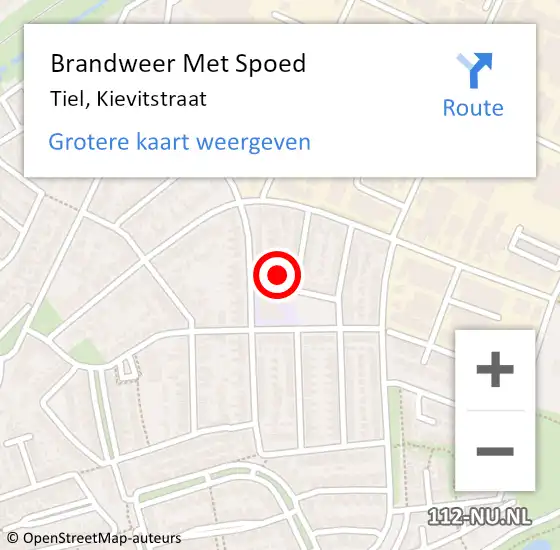 Locatie op kaart van de 112 melding: Brandweer Met Spoed Naar Tiel, Kievitstraat op 31 december 2022 20:04