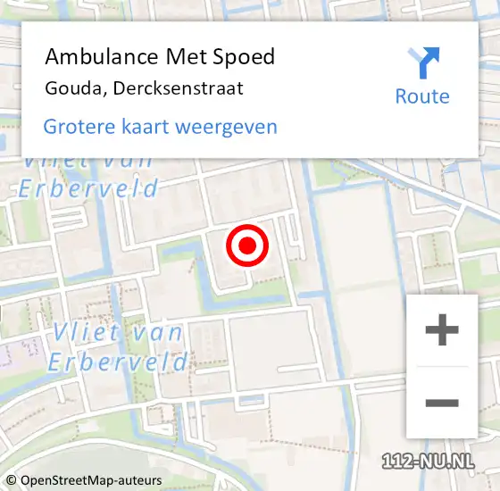 Locatie op kaart van de 112 melding: Ambulance Met Spoed Naar Gouda, Dercksenstraat op 31 december 2022 20:04