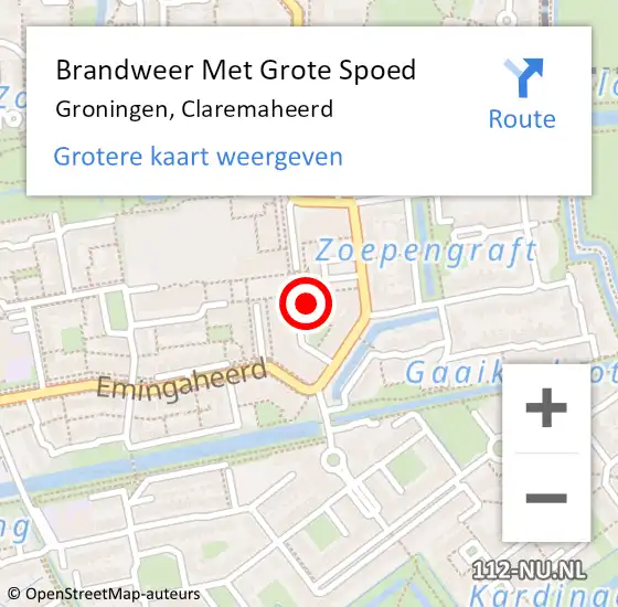 Locatie op kaart van de 112 melding: Brandweer Met Grote Spoed Naar Groningen, Claremaheerd op 31 december 2022 20:37