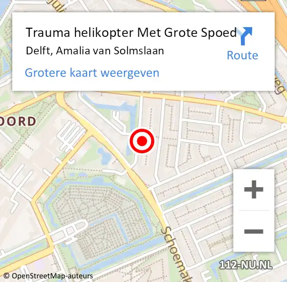 Locatie op kaart van de 112 melding: Trauma helikopter Met Grote Spoed Naar Delft, Amalia van Solmslaan op 31 december 2022 20:48