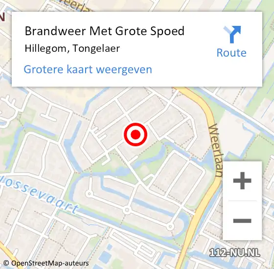 Locatie op kaart van de 112 melding: Brandweer Met Grote Spoed Naar Hillegom, Tongelaer op 31 december 2022 20:53