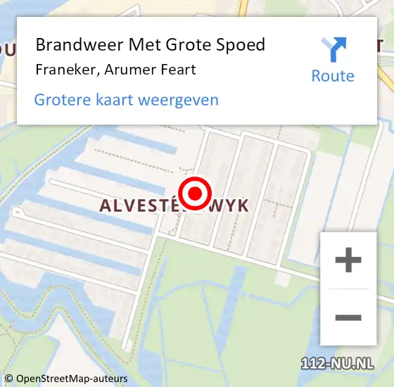 Locatie op kaart van de 112 melding: Brandweer Met Grote Spoed Naar Franeker, Arumer Feart op 31 december 2022 20:54