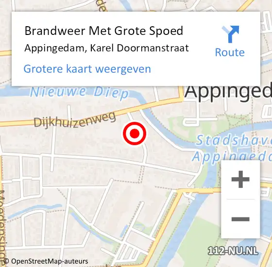 Locatie op kaart van de 112 melding: Brandweer Met Grote Spoed Naar Appingedam, Karel Doormanstraat op 31 december 2022 20:56