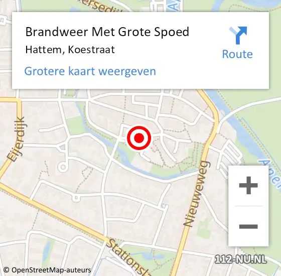 Locatie op kaart van de 112 melding: Brandweer Met Grote Spoed Naar Hattem, Koestraat op 10 augustus 2014 15:25