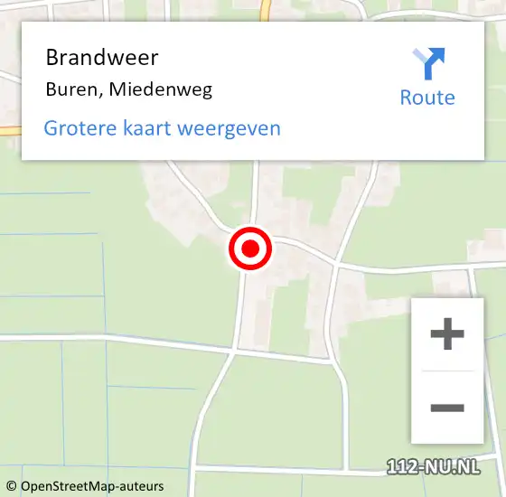 Locatie op kaart van de 112 melding: Brandweer Buren, Miedenweg op 31 december 2022 21:04