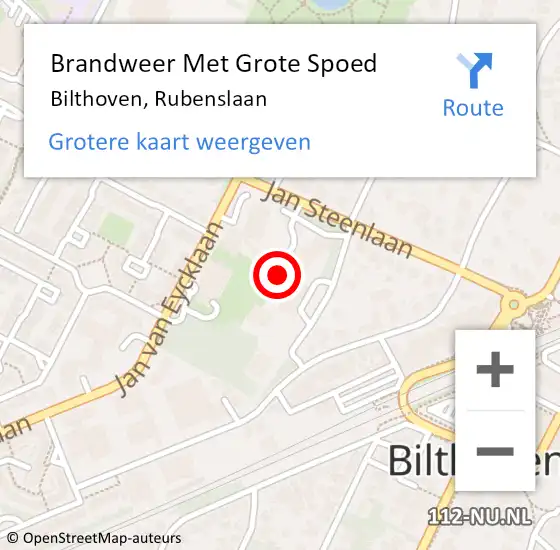 Locatie op kaart van de 112 melding: Brandweer Met Grote Spoed Naar Bilthoven, Rubenslaan op 31 december 2022 21:13