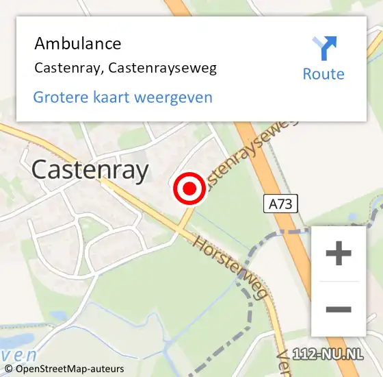 Locatie op kaart van de 112 melding: Ambulance Castenray, Castenrayseweg op 10 augustus 2014 15:30