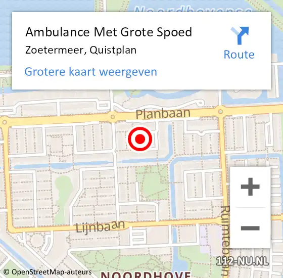 Locatie op kaart van de 112 melding: Ambulance Met Grote Spoed Naar Zoetermeer, Quistplan op 31 december 2022 21:47