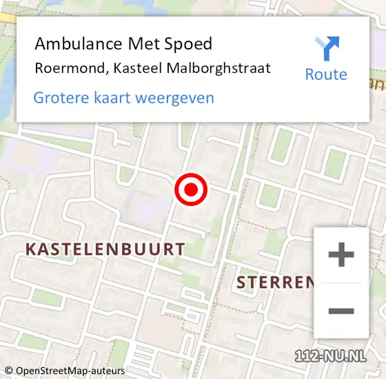 Locatie op kaart van de 112 melding: Ambulance Met Spoed Naar Roermond, Kasteel Malborghstraat op 31 december 2022 21:48