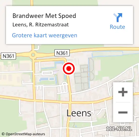 Locatie op kaart van de 112 melding: Brandweer Met Spoed Naar Leens, R. Ritzemastraat op 31 december 2022 21:52