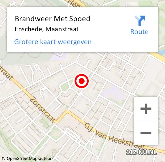 Locatie op kaart van de 112 melding: Brandweer Met Spoed Naar Enschede, Maanstraat op 10 augustus 2014 15:35