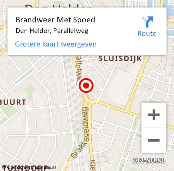 Locatie op kaart van de 112 melding: Brandweer Met Spoed Naar Den Helder, Parallelweg op 31 december 2022 22:46