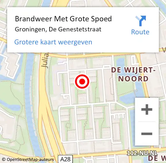 Locatie op kaart van de 112 melding: Brandweer Met Grote Spoed Naar Groningen, De Genestetstraat op 31 december 2022 23:02