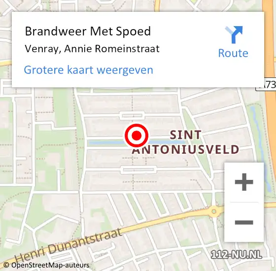 Locatie op kaart van de 112 melding: Brandweer Met Spoed Naar Venray, Annie Romeinstraat op 31 december 2022 23:36