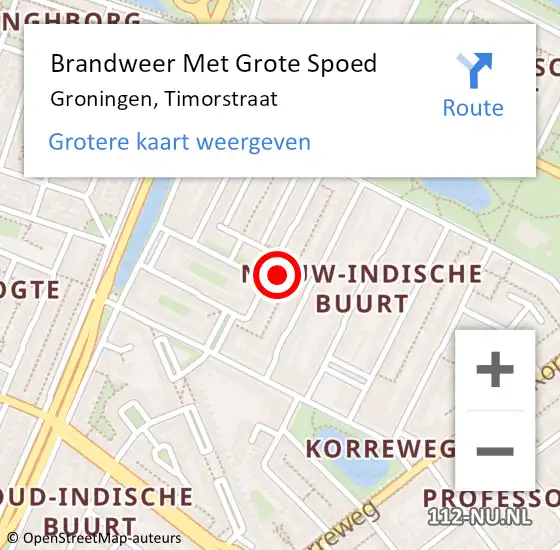 Locatie op kaart van de 112 melding: Brandweer Met Grote Spoed Naar Groningen, Timorstraat op 31 december 2022 23:46