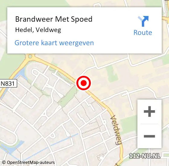 Locatie op kaart van de 112 melding: Brandweer Met Spoed Naar Hedel, Veldweg op 31 december 2022 23:53