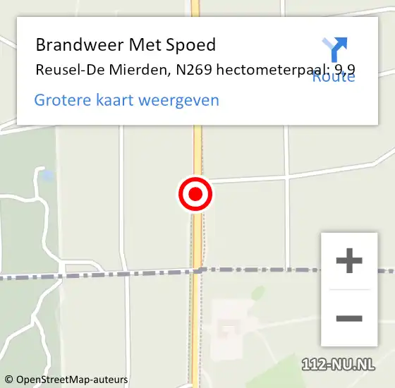 Locatie op kaart van de 112 melding: Brandweer Met Spoed Naar Reusel-De Mierden, N269 hectometerpaal: 9,9 op 1 januari 2023 00:09