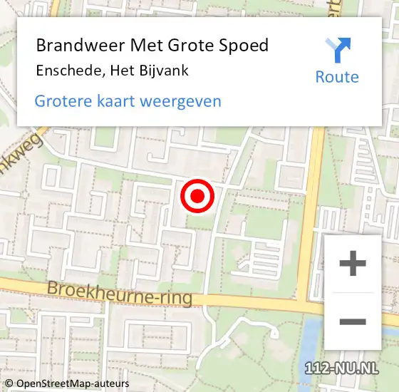 Locatie op kaart van de 112 melding: Brandweer Met Grote Spoed Naar Enschede, Het Bijvank op 1 januari 2023 00:14