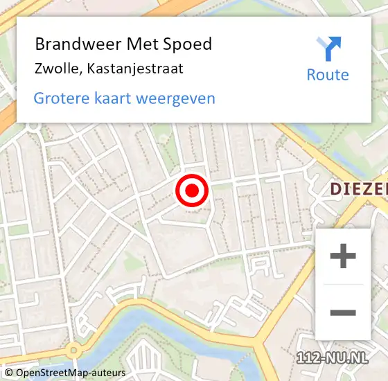 Locatie op kaart van de 112 melding: Brandweer Met Spoed Naar Zwolle, Kastanjestraat op 1 januari 2023 00:24