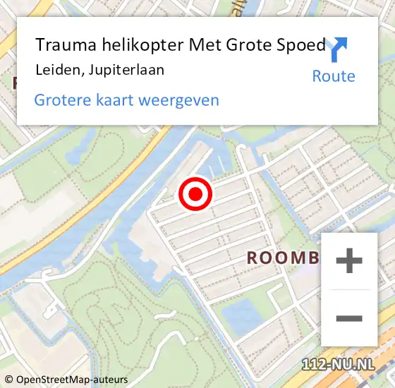 Locatie op kaart van de 112 melding: Trauma helikopter Met Grote Spoed Naar Leiden, Jupiterlaan op 1 januari 2023 00:24